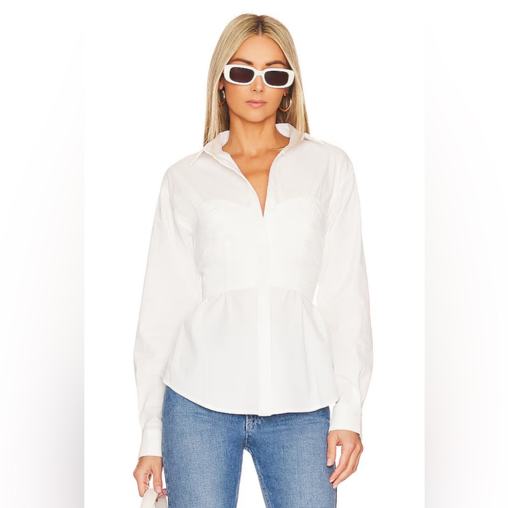 White Peplum Button-Down Shirt